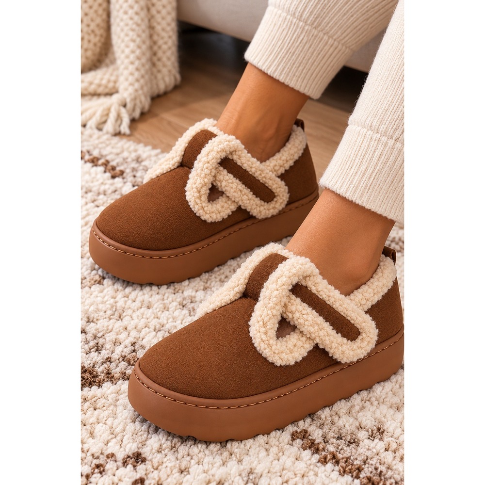 BRONAX Women Brown Faux Suede House Slippers 1.75" EVA Platform Size 7 Cozy